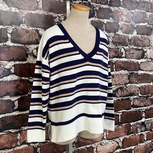 Lucky Brand Pullover Sweater NWT Striped V-Neck Blue White Size Medium M - Picture 8 of 14